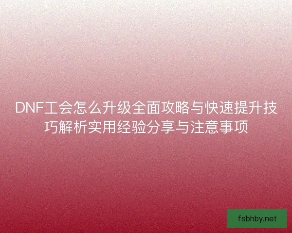 DNF工会怎么升级全面攻略与快速提升技巧解析实用经验分享与注意事项